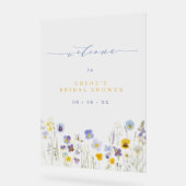 Blauwe & Gele Wilde Bloemen Bruiloft Feest Welkom Acryl Bord (Hoek)