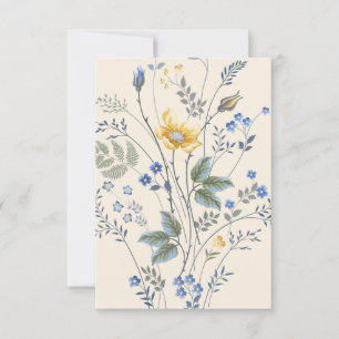 Blauwe & Gele Wilde Bloemen Reactiekaart RSVP Kaartje