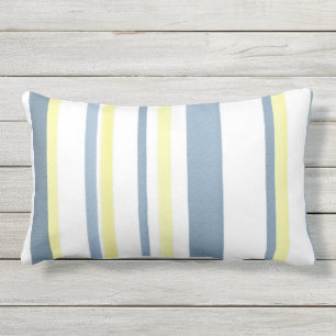 Blauwe gele witte Waterverf Stripes Buitenkussen