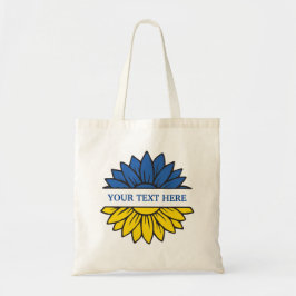 Blauwe/gele zonnebloem. Eigen Tekst.  Tote Bag