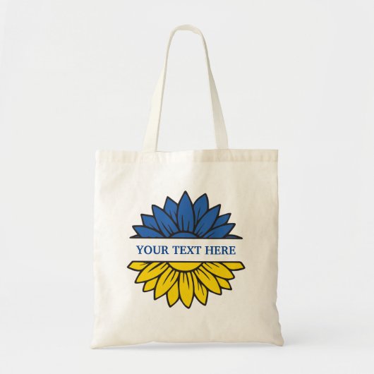 Blauwe/gele zonnebloem. Eigen Tekst.  Tote Bag (Voorkant)