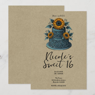 Blauwe Gele Zonnebloem Lagen Taart Sweet 16 Verjaa Kaart