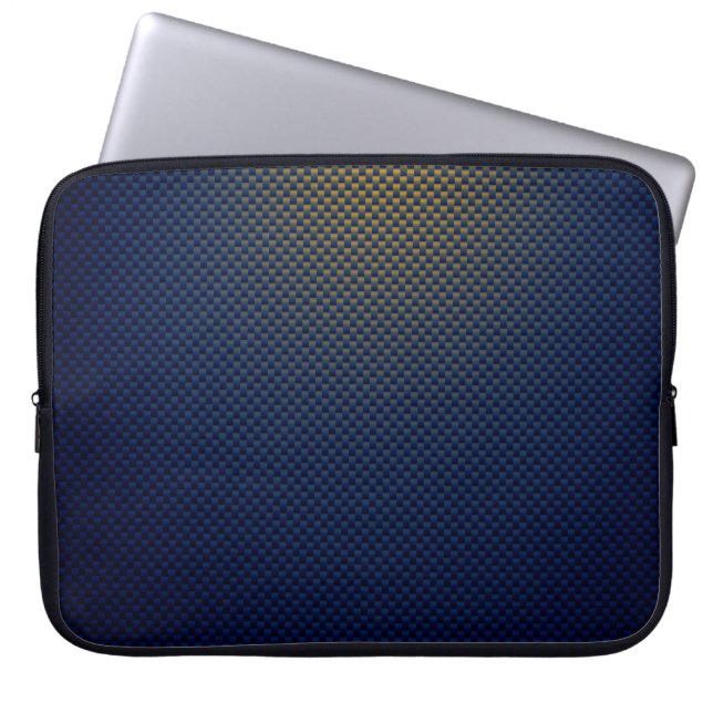 Blauwe gele zwarte koolstofvezel gepatterd laptop sleeve (Voorkant)