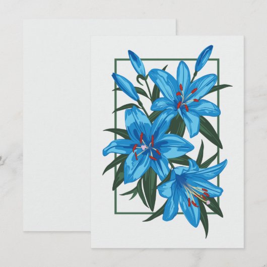 Blauwe gelilies. Aantekening van de ventilator Aankondiging (Voorkant / Achterkant)