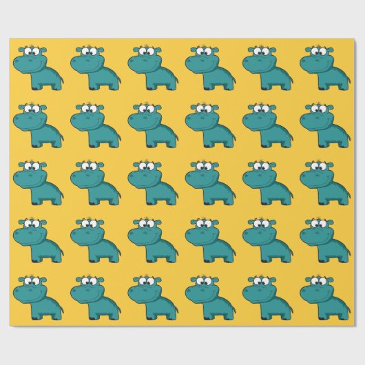 Blauwe Gelukkige Hippo Cadeaupapier (Vlak)