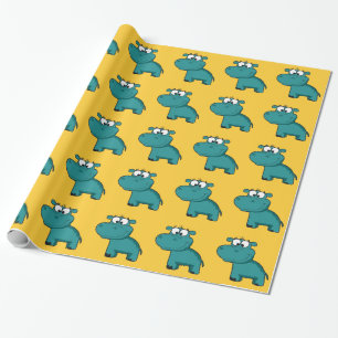 Blauwe Gelukkige Hippo Cadeaupapier