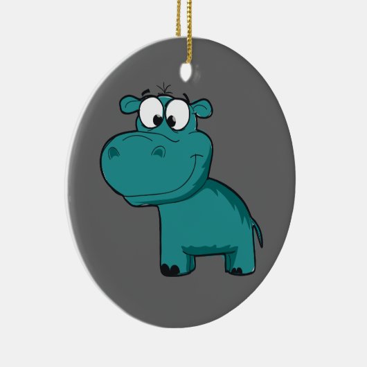 Blauwe Gelukkige Hippo Keramisch Ornament (Rechts)
