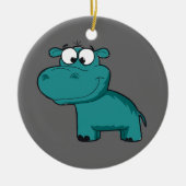 Blauwe Gelukkige Hippo Keramisch Ornament (Voorkant)