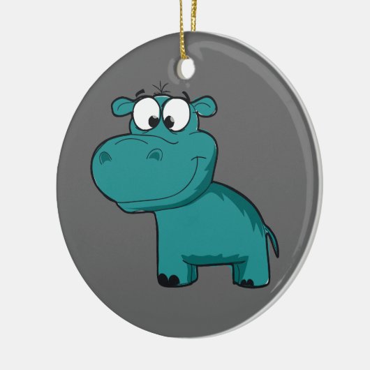 Blauwe Gelukkige Hippo Keramisch Ornament (Links)
