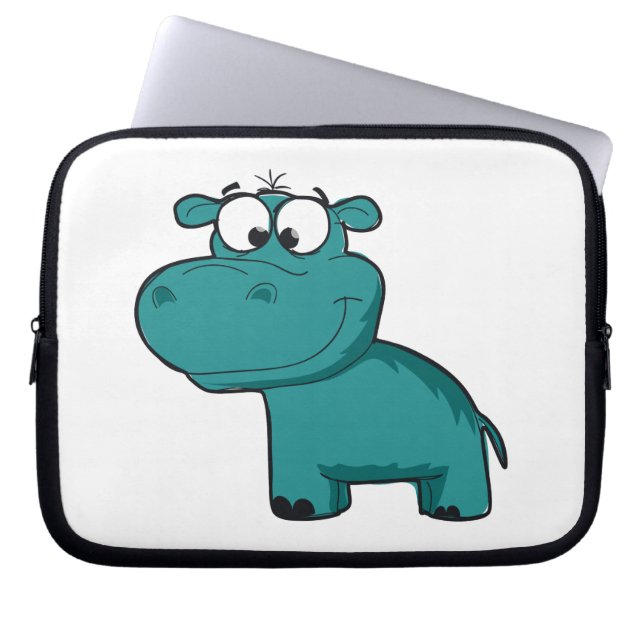 Blauwe Gelukkige Hippo Laptop Sleeve (Voorkant)
