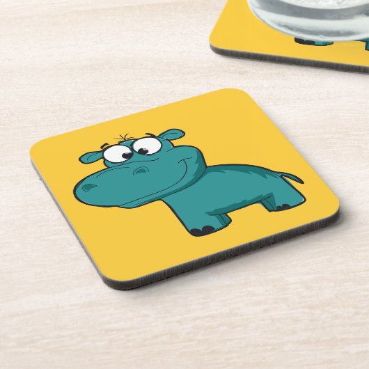 Blauwe Gelukkige Hippo Onderzetter (Linkerzijde)