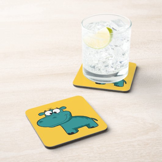 Blauwe Gelukkige Hippo Onderzetter (Rechterzijde)