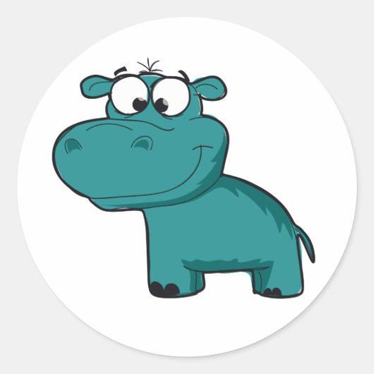 Blauwe Gelukkige Hippo Ronde Sticker (Voorkant)