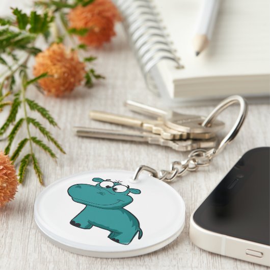 Blauwe Gelukkige Hippo Sleutelhanger (Voorkant Rechts)