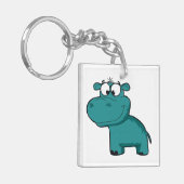 Blauwe Gelukkige Hippo Sleutelhanger (Voorkant Links)