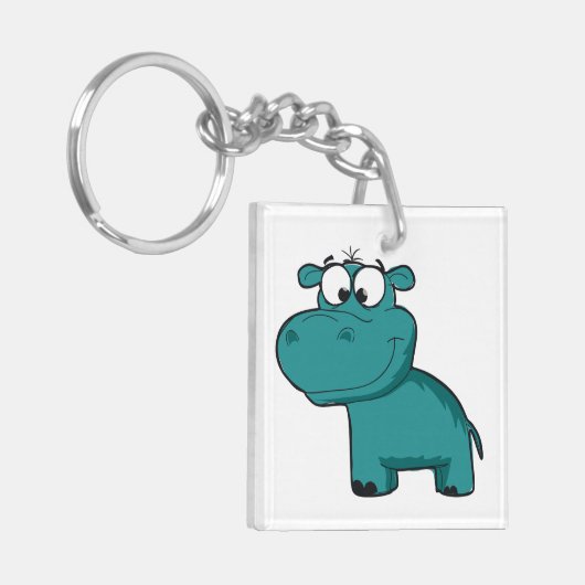 Blauwe Gelukkige Hippo Sleutelhanger (Voorkant Links)