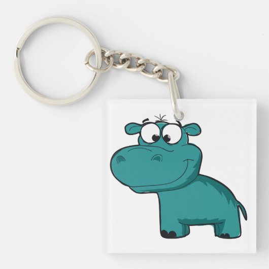 Blauwe Gelukkige Hippo Sleutelhanger (Voorkant)