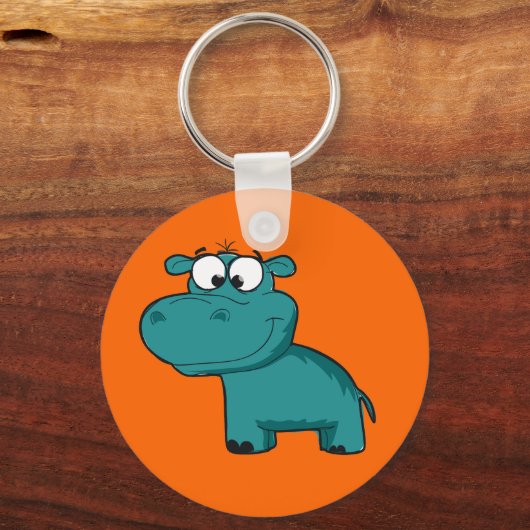Blauwe Gelukkige Hippo Sleutelhanger (Voorkant)