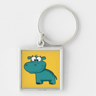 Blauwe Gelukkige Hippo Sleutelhanger