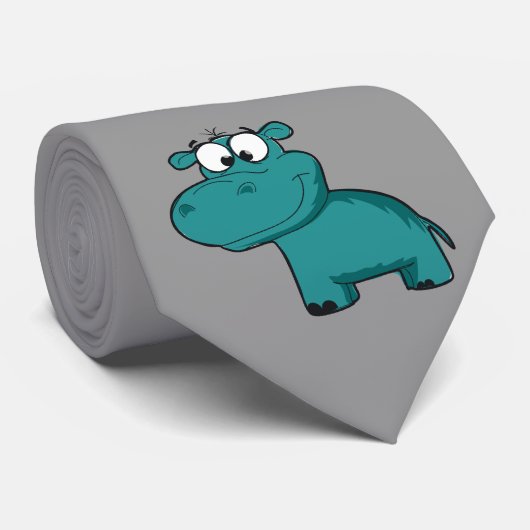 Blauwe Gelukkige Hippo Stropdas (Opgerold)