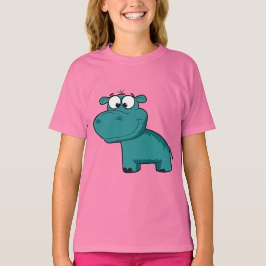 Blauwe Gelukkige Hippo T-shirt (Voorkant)