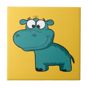 Blauwe Gelukkige Hippo Tegeltje