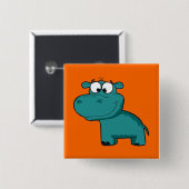 Blauwe Gelukkige Hippo Vierkante Button 5,1 Cm (Voorkant /achterkant)