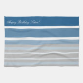 Blauwe gelukkige verjaardag zus theedoek (Horizontaal)