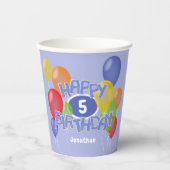 blauwe , gelukkige verjaardagscadeaus met ballonne papieren bekers (Voorkant)