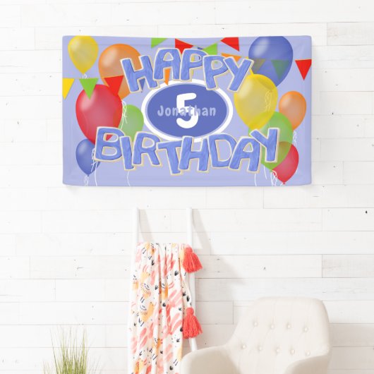 Blauwe Gelukkige Verjaardagsknipsel koekjes ballon Spandoek (Insitu)