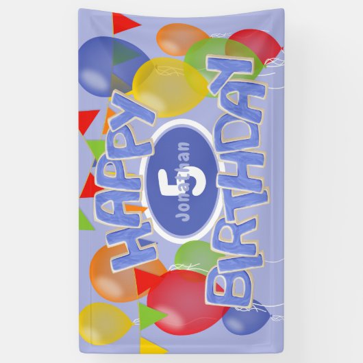 Blauwe Gelukkige Verjaardagsknipsel koekjes ballon Spandoek (Verticaal)