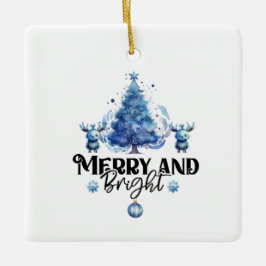 Blauwe gelukzaligheid: Vrolijk en helder kerstorna Keramisch Ornament