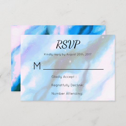 Blauwe gemarmerde buitenruimte Abstracte RSVP (Voorkant / Achterkant)