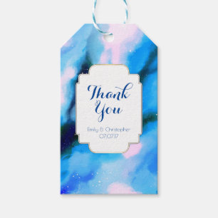 Blauwe gemarmerde buitenruimte Abstracte weduwen B Cadeaulabel