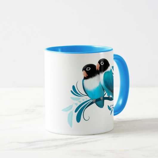 Blauwe gemaskerde kovevogels mok (Voorkant rechts)