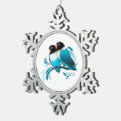 Blauwe gemaskerde kovevogels tin sneeuwvlok ornament (Rechts)