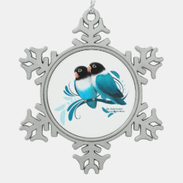 Blauwe gemaskerde kovevogels tin sneeuwvlok ornament