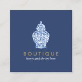Blauwe gember pot aardewerk Logo Designer Blauw/Wi Vierkante Visitekaartje (Voorkant)