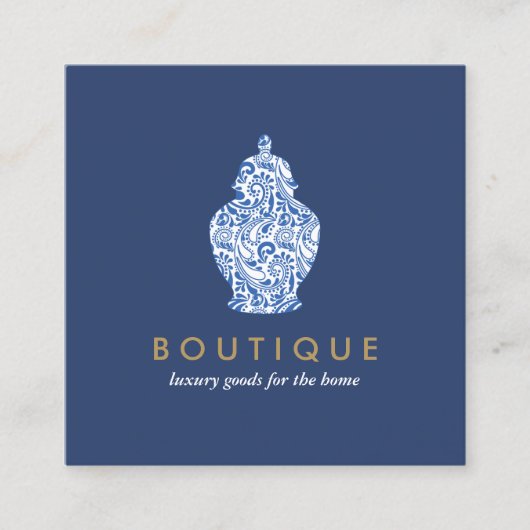 Blauwe gember pot aardewerk Logo Designer Blauw/Wi Vierkante Visitekaartje (Voorkant)