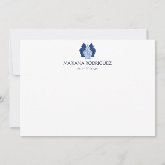 Blauwe gember potjes aardewerk elegante platte not notitiekaartje (Voorkant)