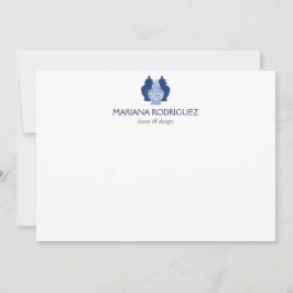 Blauwe gember potjes aardewerk elegante platte not notitiekaartje