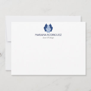 Blauwe gember potjes aardewerk elegante platte not notitiekaartje