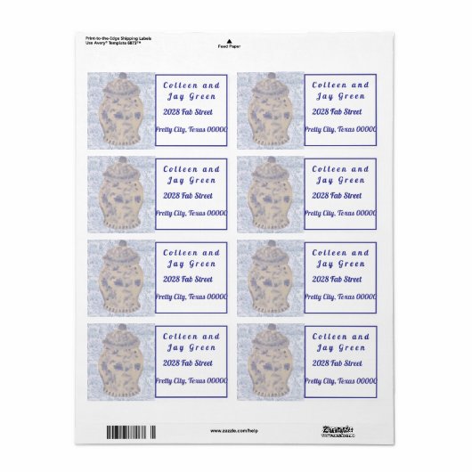 Blauwe gemberpot etiket (Full Sheet)