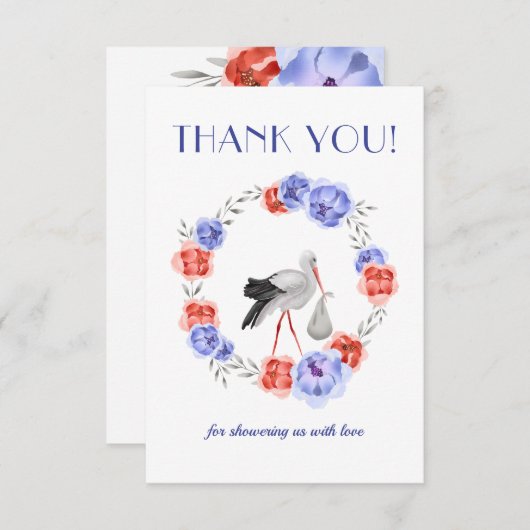 Blauwe Genderneutrale Waterverf Hartelijk dank Bedankkaart (Voorkant / Achterkant)