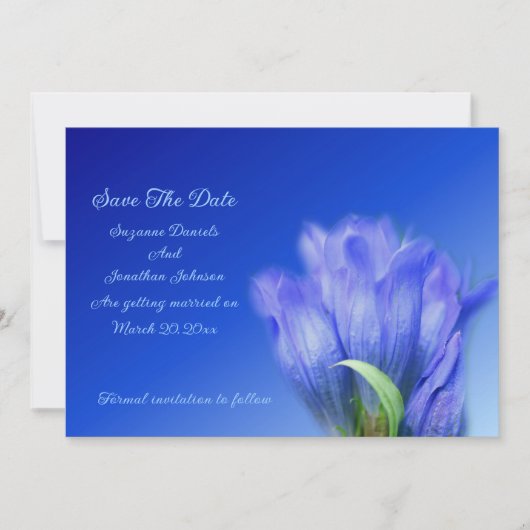 Blauwe Gentiaan Bloem Bruiloft  Save The Date (Voorkant)