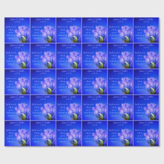 Blauwe Gentian Bloem Bruiloft Gepersonaliseerd Cadeaupapier (Vlak)