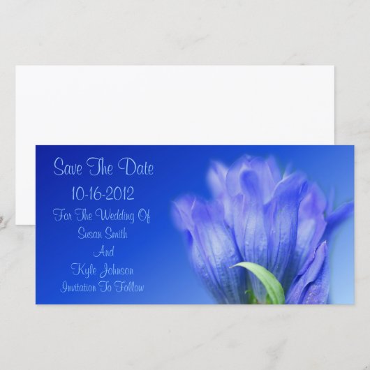 Blauwe Gentian Flower Wedding Save The Date (Voorkant / Achterkant)