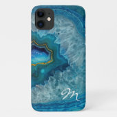 Blauwe Geode Agaat Monogram Case-Mate iPhone Case (Achterkant)