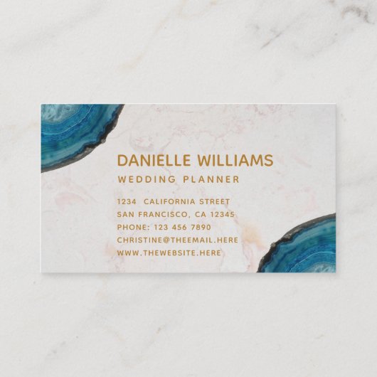 Blauwe Geode Agaat Wit Marmer Elegant Script Visitekaartje (Achterkant)