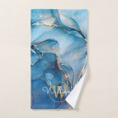 Blauwe Geode Agate Gouden Monogram Bad Handdoek (Handdoek)